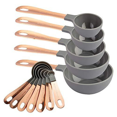 12 Piece Measuring Cups Set and Measuring Spoon Set, Copper Coated Stainless Steel Handles, Nesting Kitchen Measuring Set, Liquid Measuring Cup Set, Dry Measuring Cup Set