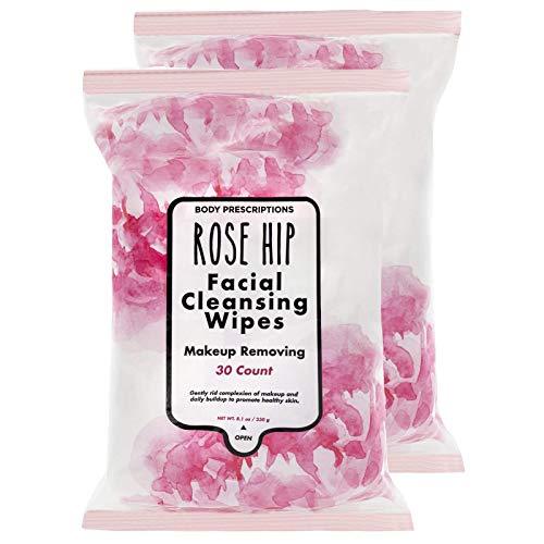 Body Prescriptions 2 Pack (30 Count Each) Rosehip Facial Cleansing and Gentle Make Up Remover Wipes