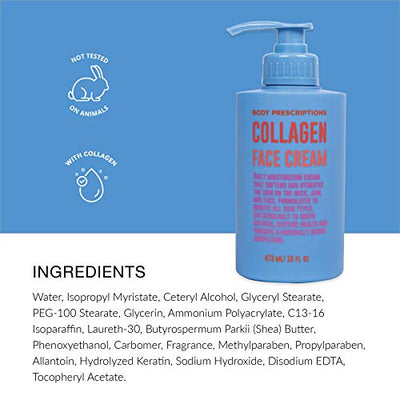 Body Prescriptions Skincare Collection- Face Cream with Collagen, 16 OZ