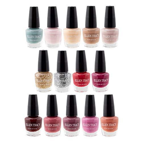 Ellen Tracy Nail Polish Set - Fingernail Polish for Women and Girls, 14 MINI Nail Polish Colors, Glossy and Glitter Quick to Dry Nail Polish