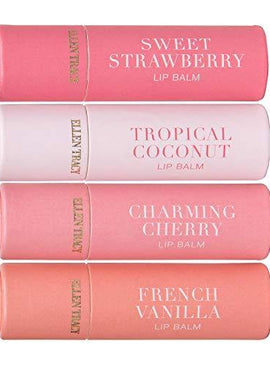 Ellen Tracy 4 Pack Lip Balm Set- Moisturizing Lip Balm in Sweet Strawberry, French Vanilla, Tropical Coconut, and Charming Cherry