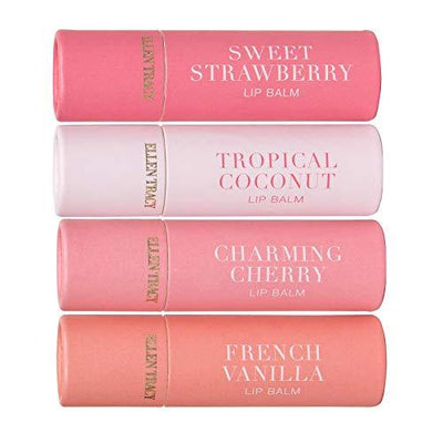 Ellen Tracy 4 Pack Lip Balm Set- Moisturizing Lip Balm in Sweet Strawberry, French Vanilla, Tropical Coconut, and Charming Cherry