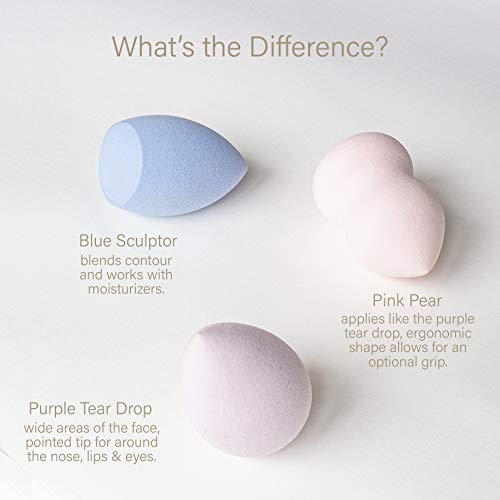 Nicole Miller 3 Piece Makeup Sponge Set, Blend to Perfection Sponge Trio, Contouring and Highlighting, Foundation Sponge, Makeup Gift Set, Latex Free (Silver Box)