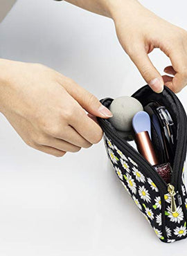 Once Upon A Rose 3 Piece Cosmetic Bag Set, Purse Size Makeup Bag for Women, Toiletry Travel Bag, Makeup Organizer, Cosmetic Bag for Girls Zippered Pouch Set, Large, Medium, Small (Daisy Black)