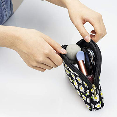 Once Upon A Rose 3 Piece Cosmetic Bag Set, Purse Size Makeup Bag for Women, Toiletry Travel Bag, Makeup Organizer, Cosmetic Bag for Girls Zippered Pouch Set, Large, Medium, Small (Daisy Black)