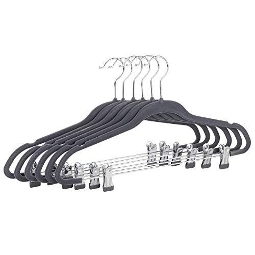 Raymond Waites Ultra-Thin Non-Slip Velvet Clothing Hangers with Clips, Flocked & Durable, Closet Space Saving, for Garments, Suits, Dresses, Pants, Shirts, Coats, 6 Pack