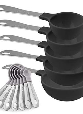Cook with Color 12 PC Measuring Cups Set and Measuring Spoon Set/Stainless Steel Handles/Nesting Kitchen Measuring Set/Liquid Measuring Cup Set/Dry Measuring Cup Set (Black and White Collection)