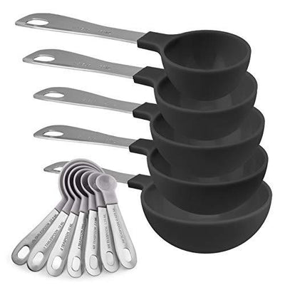 Cook with Color 12 PC Measuring Cups Set and Measuring Spoon Set/Stainless Steel Handles/Nesting Kitchen Measuring Set/Liquid Measuring Cup Set/Dry Measuring Cup Set (Black and White Collection)