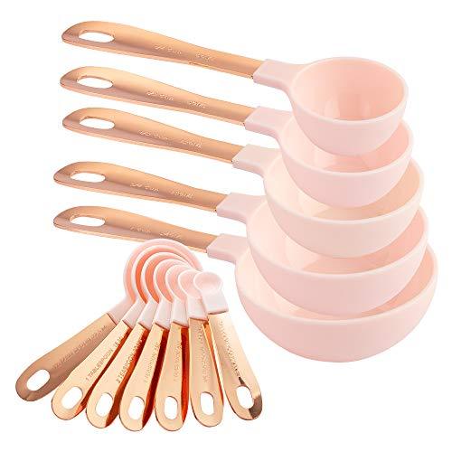 12 Piece Measuring Cups Set and Measuring Spoon Set, Copper Coated Stainless Steel Handles, Nesting Kitchen Measuring Set, Liquid Measuring Cup Set, Dry Measuring Cup Set