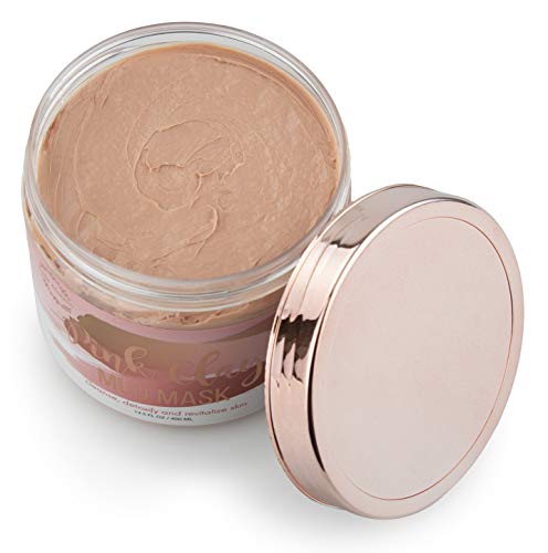 Belle Maison Pink Clay Peeling Hydrating Mud for Face, Purifies and Revitalizes Dry and Dull, Sensitive Skin, Pore Refining and Skin Brightening, Suitable For all Skin Types, 13.5 Fl Oz