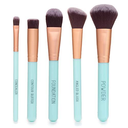 Nicole Miller Makeup Brush Collection, 5 Piece Makeup Brush Gift Set, Powder Brush, Foundation Brush, Concealer Brush, Angled Blush Brush and Contour Buffer