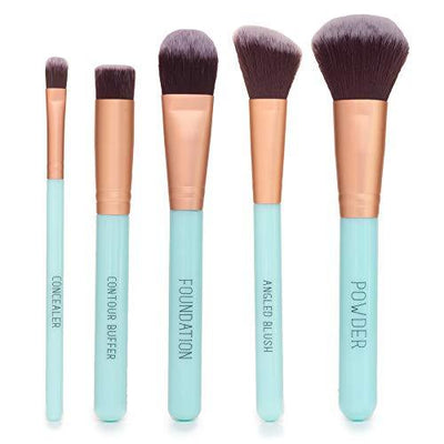 Nicole Miller Makeup Brush Collection, 5 Piece Makeup Brush Gift Set, Powder Brush, Foundation Brush, Concealer Brush, Angled Blush Brush and Contour Buffer