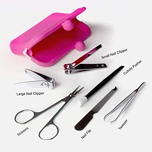 Beauty Concepts Manicure Set, 6 Piece Travel Manicure Set in Rubber Clutch, Manicure and Pedicure Tool Set with 2 Nail Clippers, Nail Scissors, Nail Filer, Tweezer and Cuticle Pusher (Baby Pink)