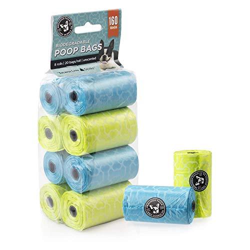 Precious Tails Poop Bags for Dogs, Biodegradable, Unscented, Dog Waste Bags, Blue and Green Bone Style Bags (160 Bags)