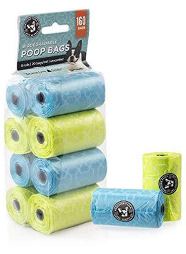 Precious Tails Poop Bags for Dogs, Biodegradable, Unscented, Dog Waste Bags, Blue and Green Bone Style Bags (160 Bags)
