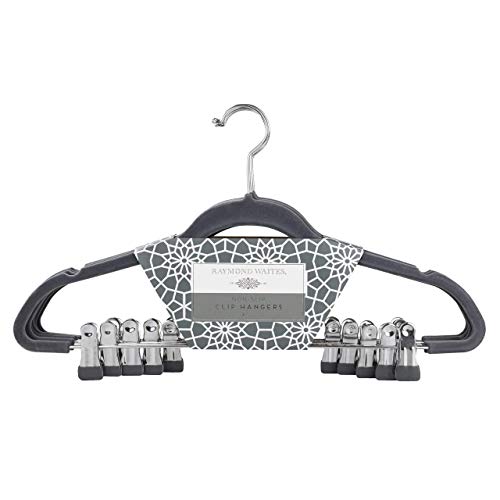 Raymond Waites Ultra-Thin Non-Slip Velvet Clothing Hangers with Clips, Flocked & Durable, Closet Space Saving, for Garments, Suits, Dresses, Pants, Shirts, Coats, 6 Pack