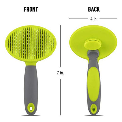 Precious Tails Retractable Slicker Brush for Cats and Dogs, Pet Hair Brush, Grooming Brush with Soft Grip Handle (Green and Gray)
