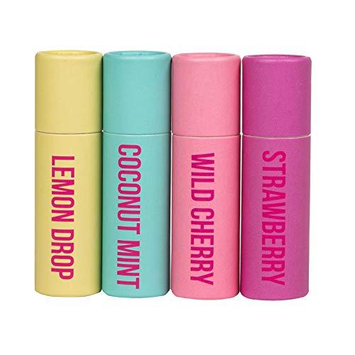 Nicole Miller 4 Pack Lip Balm Set- Moisturizing Lip Balm in Coconut Mint, Lemon Drop, Wild Cherry, Strawberry