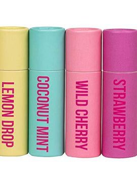 Nicole Miller 4 Pack Lip Balm Set- Moisturizing Lip Balm in Coconut Mint, Lemon Drop, Wild Cherry, Strawberry
