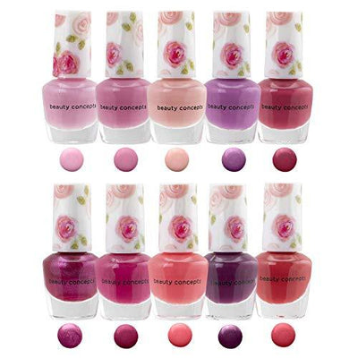 B.C. Beauty Concepts Nail Polish Set - 10 Mini Nail Polish Colors, Polish Kit for Fingernails and Toenails, Quick Dry Nail Polish for Women and Girls