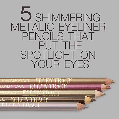 Ellen Tracy Set of 5 Eyeliner Pencils with a Built-in Sharpener in 5 Natural Colors, Easy and Quick to Apply - Gilded, Rose, Champagne, Cocoa and Metallic Taupe