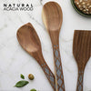 Country Kitchen 5 Piece Nonstick Utensil Set Acacia Wooden Kitchen Tools for Serving and Healthy Cooking with Black Inlay Design
