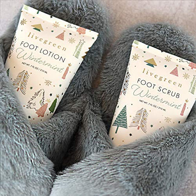 Live Green Bath and Body Gift Set- Foot Spa Set with Slippers, Scrub, and Lotion
