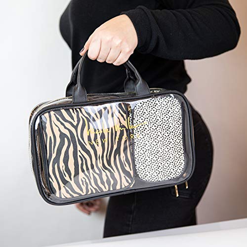 Nicole Miller Makeup Bag, Travel Toiletry Case, and 3 Piece Cosmetic Bag Set- Soft Train Bag with Smaller Makeup Organizer Bags (Animal Print)