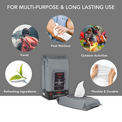 Men's Health Deodorizing XXL Post Workout Wipes with Cooling Menthol and Tea Tree, Body Wipes for Men, Gym Wipes, Shower Wipes for a Quick Cleanup - Resealable Flip Top Pack ( 2 Pack - 50 Count )