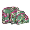 Nicole Miller 3 Pc Cosmetic Bag Set, Purse Size Makeup Bag for Women, Toiletry Travel Bag, Makeup Organizer, Zippered Pouch Set, Large, Medium, Small (Hot Pink & Green Floral Print)