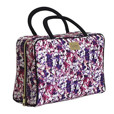 Nicole Miller Makeup Bag, Travel and Toiletry Bag, Large Cosmetic Bag with Zippered, Transparent Pockets and Handles, Foldable Makeup Bag for Home and Travel (Colorful Flower Print with Black Handles)