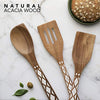 Country Kitchen 5 Piece Nonstick Utensil Set Acacia Wooden Kitchen Tools for Serving and Healthy Cooking with Black Inlay Design
