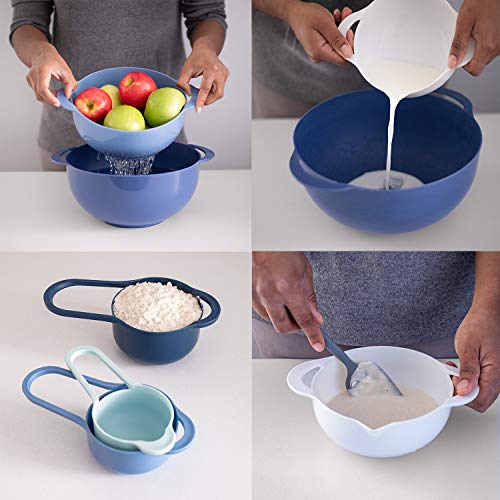 Cook With Color 8 Piece Nesting Bowls with Measuring Cups Colander and Sifter Set | Includes 2 Mixing Bowls, 1 Colander, 1 Sifter and 4 Measuring Cups, Teal