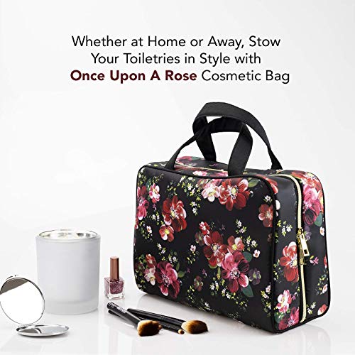 Once Upon A Rose Makeup Bag for Women and Girls, Large Cosmetic Bag with Zippered, Transparent Pockets and Handles, Foldable Makeup Bag for Home and Travel - Coral Floral Print