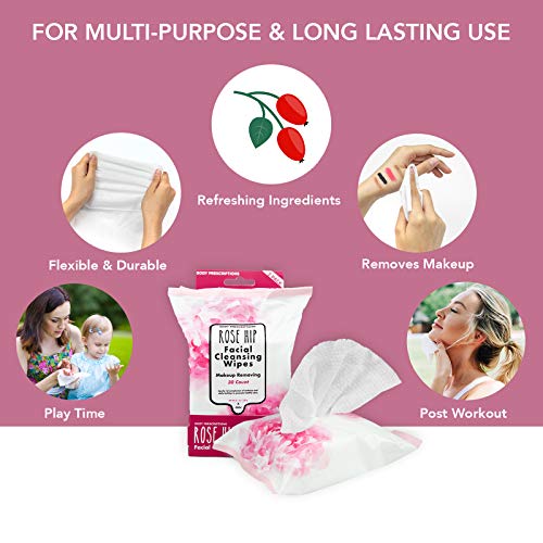Body Prescriptions 2 Pack (30 Count Each) Rosehip Facial Cleansing and Gentle Make Up Remover Wipes