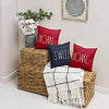 Rae Dunn Set of 3 12Ó Mini Decorative Pillow with Home Sweet Home Embroidered Sentiment, Red and Blue Throw Pillows, 100% Cotton (Square Pillows)