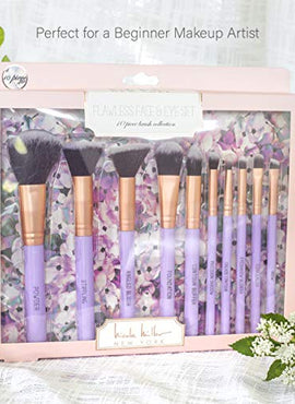 Nicole Miller Makeup Brush Collection, 10 Piece Makeup Brush Gift Set, Foundation Brushes, Face and Eye Makeup Brush Set