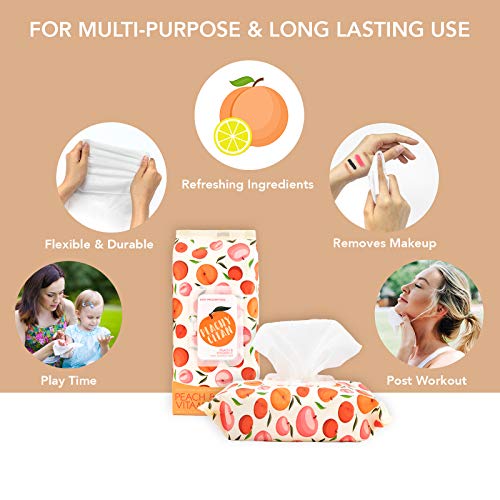 Body Prescriptions Peachy Clean Face Wipes & Makeup Remover Wipes - 2 Pack (60 Count Each) of Gentle Facial Towelettes Flip Top Pack (Peach & Vitamin C)