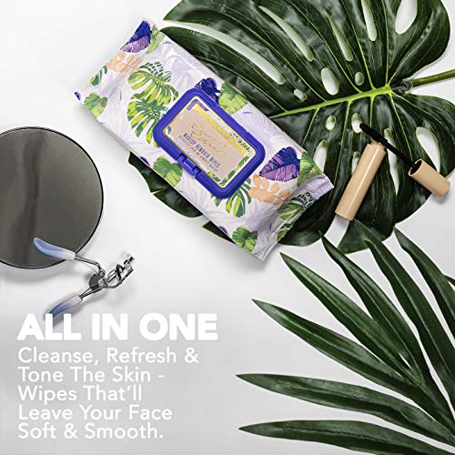 Beauty Concepts Coconut and Tangerine Face Wipes & Makeup Remover Wipes - 2 Pack (60 Count Each) of Gentle Facial Cleansing Wipes, Lightly Scented Ð Flip Top Pack