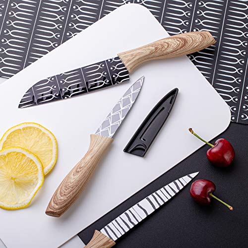 Cook with Color 6 Piece Kitchen Knives and Board Set - Includes 3 Knives and 3 Cutting Boards - (Black and White Collection)