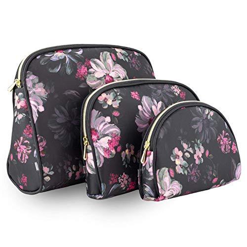 Once Upon A Rose 3 Pc Cosmetic Bag Set, Purse Size Makeup Bag for Women, Toiletry Travel Bag, Makeup Organizer, Cosmetic Bag for Girls Zippered Pouch Set, Large, Medium, Small (Pink Floral Design)