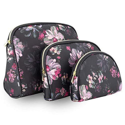 Once Upon A Rose 3 Pc Cosmetic Bag Set, Purse Size Makeup Bag for Women, Toiletry Travel Bag, Makeup Organizer, Cosmetic Bag for Girls Zippered Pouch Set, Large, Medium, Small (Pink Floral Design)