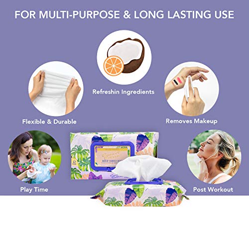 Beauty Concepts Coconut and Tangerine Face Wipes & Makeup Remover Wipes - 2 Pack (60 Count Each) of Gentle Facial Cleansing Wipes, Lightly Scented Ð Flip Top Pack