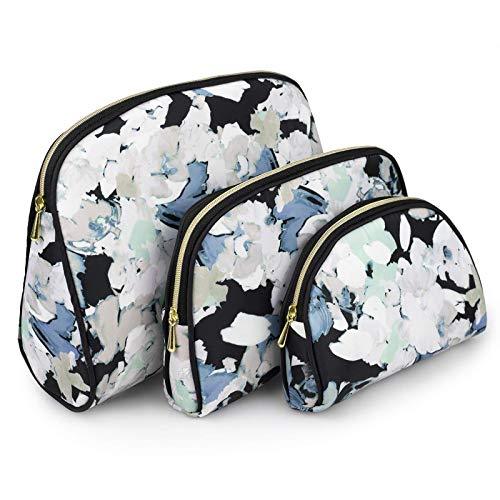 Once Upon A Rose 3 Pc Cosmetic Bag Set, Purse Size Makeup Bag for Women, Toiletry Travel Bag, Makeup Organizer, Cosmetic Bag for Girls Zippered Pouch Set, Large, Medium, Small (White Floral Design)