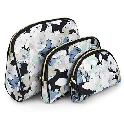 Once Upon A Rose 3 Pc Cosmetic Bag Set, Purse Size Makeup Bag for Women, Toiletry Travel Bag, Makeup Organizer, Cosmetic Bag for Girls Zippered Pouch Set, Large, Medium, Small (White Floral Design)