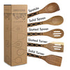 Country Kitchen 5 Piece Nonstick Utensil Set Acacia Wooden Kitchen Tools for Serving and Healthy Cooking with Black Inlay Design
