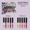 Ellen Tracy 10 Pc Lip Gloss Collection, Shimmery Lip Glosses for Women and Girls, Long Lasting Color Lip Gloss Set with Rich Varied Colors, Great Holiday Gift and Birthday Gift