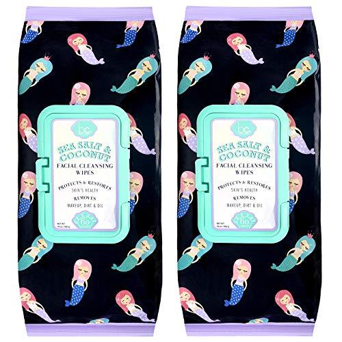 Beauty Concepts 2 Pack (60 Count Each) Sea Salt and Coconut Facial Cleansing and Gentle Make Up Remover Wipes Flip Top Pack
