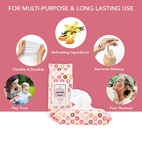 Beauty Concepts 2 Pack (60 Count Each) Vanilla Almond ÒDonut Forget to Remove your MakeupÓ Facial Cleansing Wipes Ð Detoxifies Skin and Removes Makeup Ð Flip Top Pack