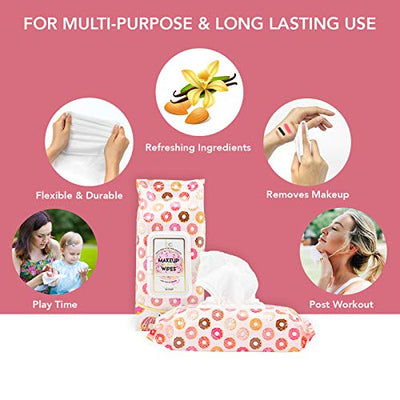 Beauty Concepts 2 Pack (60 Count Each) Vanilla Almond ÒDonut Forget to Remove your MakeupÓ Facial Cleansing Wipes Ð Detoxifies Skin and Removes Makeup Ð Flip Top Pack